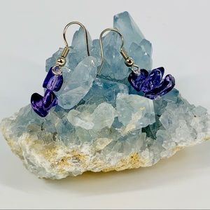 Raw Amethyst Crystal Hook Dangle Earrings